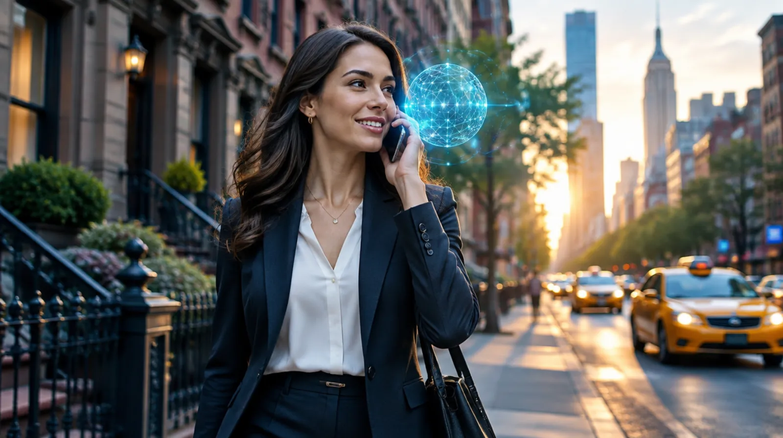 Listing agent on a phone call on a New York street